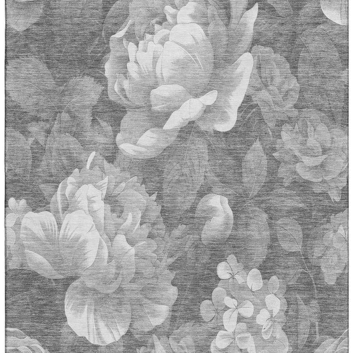 10' X 14' Floral Washable Area Rug With UV Protection (694436) - Gray / Silver / Charcoal