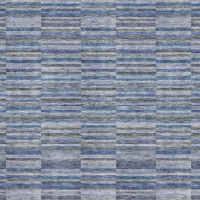 8' X 10' Striped Washable Area Rug With UV Protection - Navy Blue / Gray