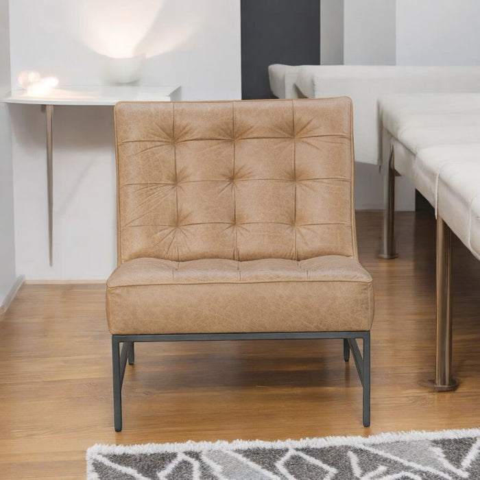 31" Genuine Leather Tufted Slipper Chair - Cream / Black