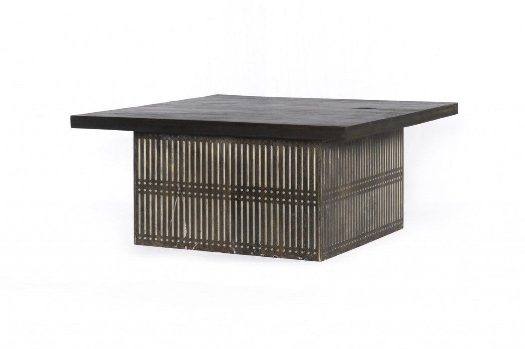 Carved Wood Storage Coffee Table - Rustic Brown