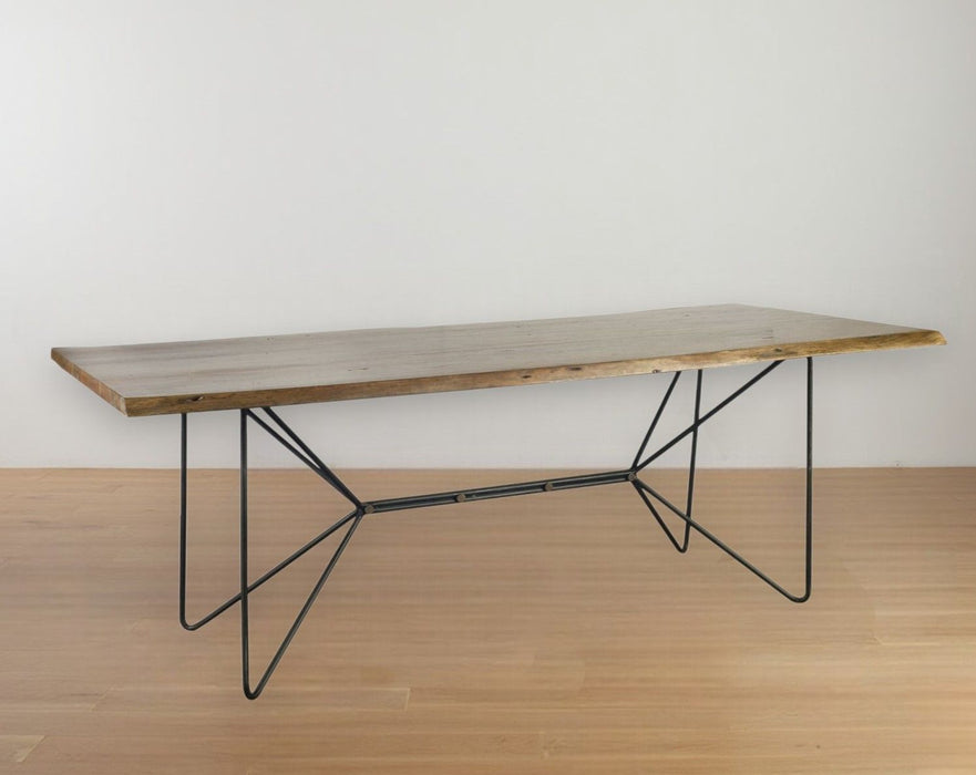 84" Solid Wood And Metal Trestle Base Dining Table - Natural