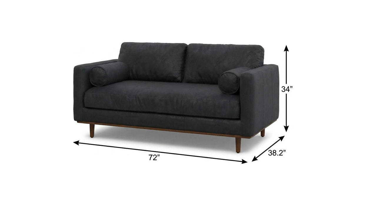 72" Leather Sofa With Brown Legs - Black