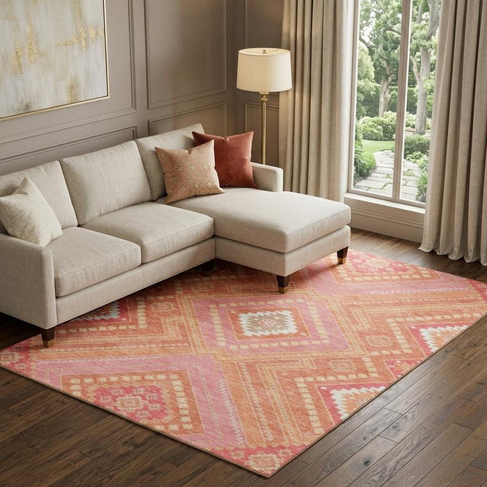 10' X 14' Tribal Washable Area Rug With UV Protection (679276) - Coral / Pink / Ivory