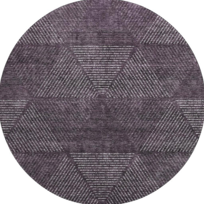 8' Geometric Washable Round Rug With UV Protection - Eggplant And Gray