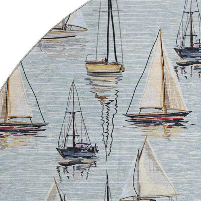 8' Nautical Washable Round Rug With UV Protection - Sky Blue