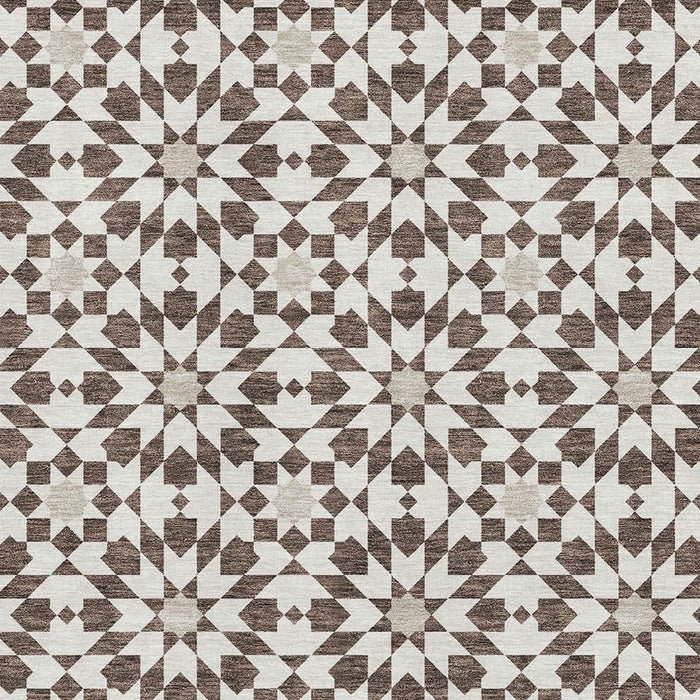9' X 12' Geometric Washable Area Rug With UV Protection - Brown And Ivory