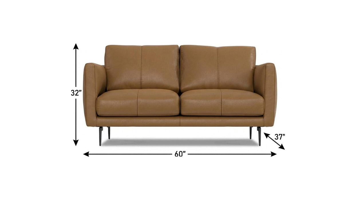 60" Leather Sofa With Black Legs - Brown