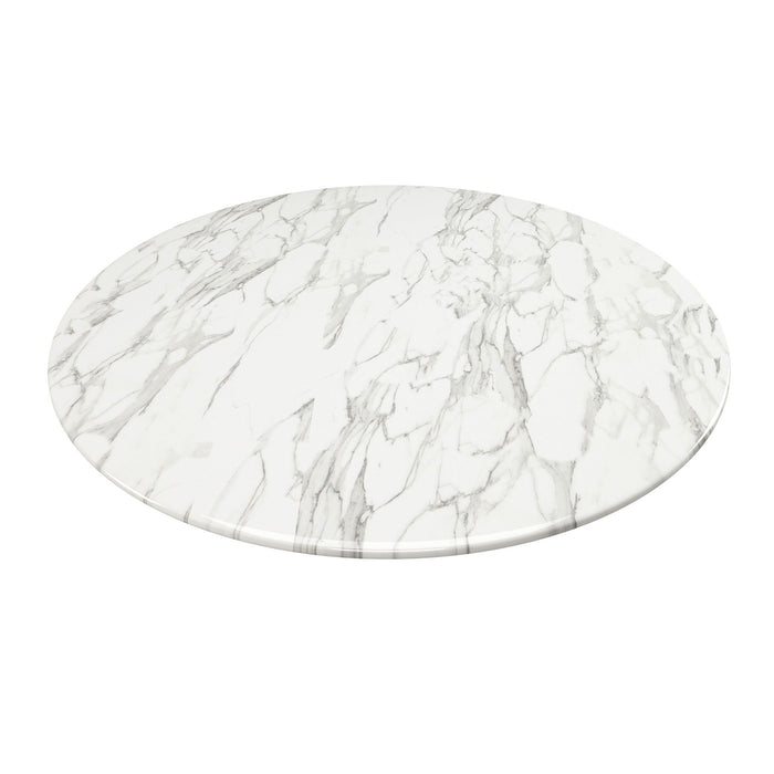 40" Rounded Marble And Metal Pedestal Base Dining Table - Gray / White