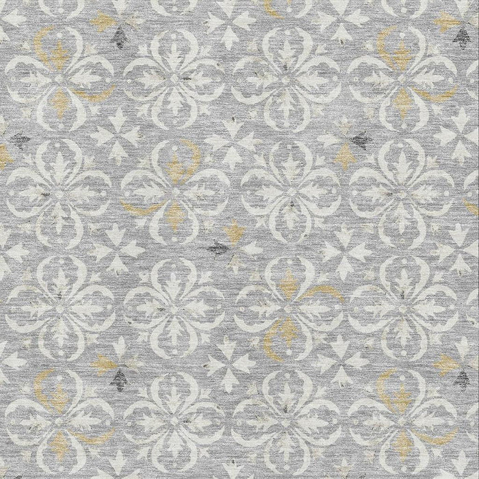 10' X 14' Floral Washable Area Rug With UV Protection (673933) - Gray / Ivory