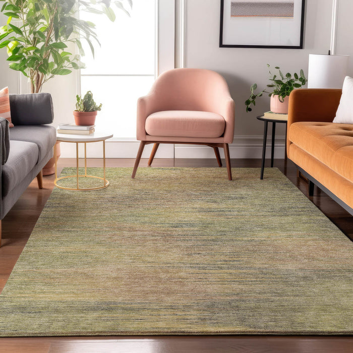 10' X 14' Copper Abstract Washable Area Rug With UV Protection - Artichoke Green