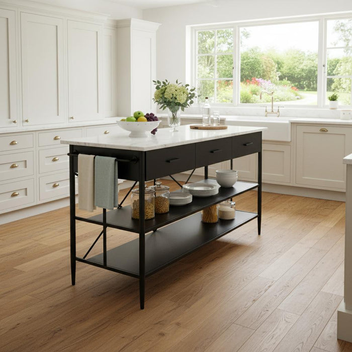 Marble Kitchen Island With Storage - White / Black