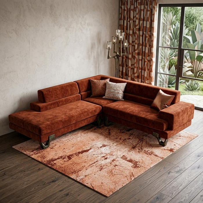 7' X 9' Abstract Washable Area Rug With UV Protection (609956) - Orange / Brown / White
