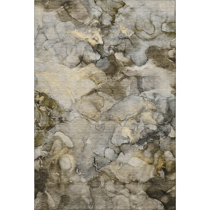10' X 14' Abstract Washable Area Rug With UV Protection (714757) - Pewter / Gold