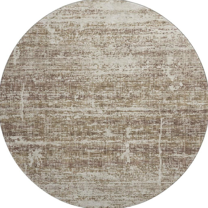 8' Abstract Washable Round Rug With UV Protection - Brown And Beige
