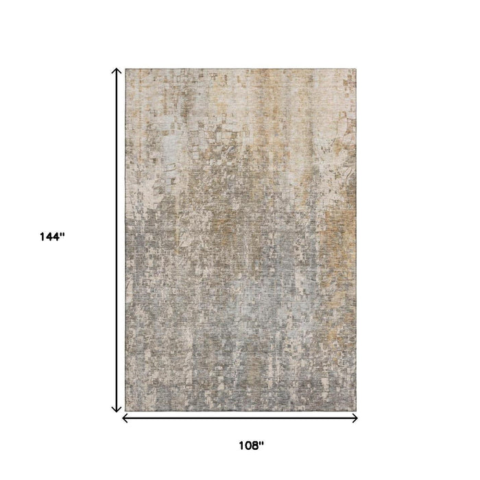 9' X 12' Abstract Washable Area Rug With UV Protection (650235) - Beige / Gray