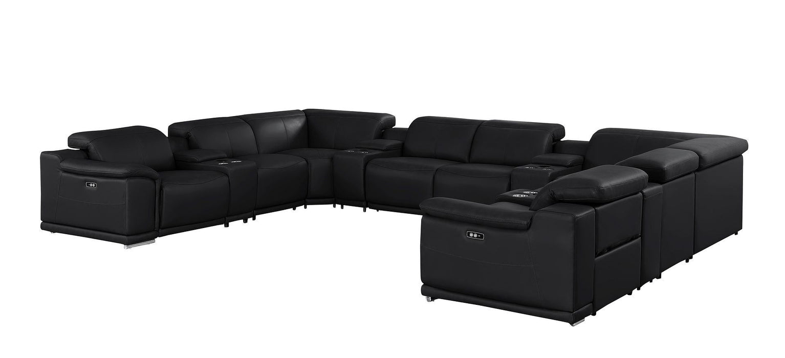 Leather Modular U Shaped Twelve Piece Corner Sectional With Console - Black