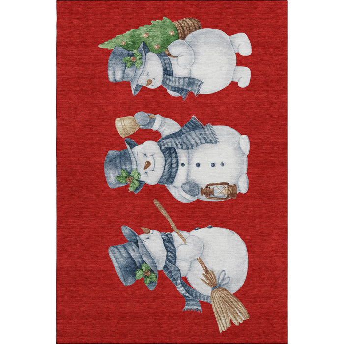 10' X 14' Christmas Snowmen Washable Area Rug With UV Protection (702425) - Red / White