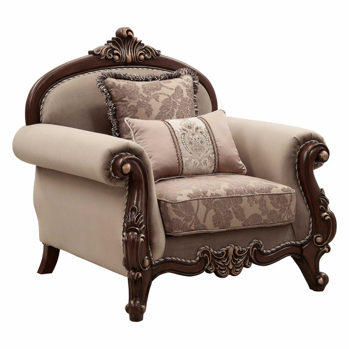 Velvet Floral Arm Chair - Beige And Brown