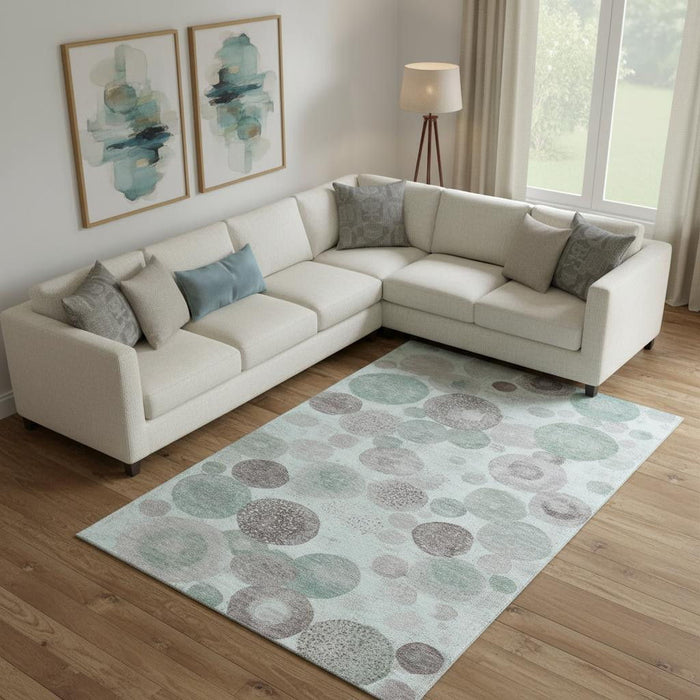 10' X 14' Geometric Washable Area Rug With UV Protection (707317) - Mint Green / Gray / Silver