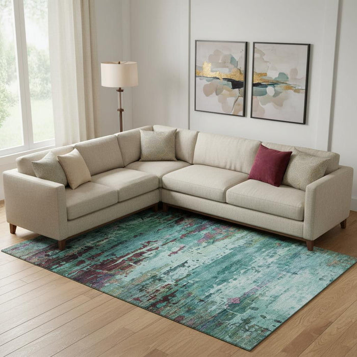 10' X 14' Abstract Washable Area Rug With UV Protection (715471) - Teal / Plum