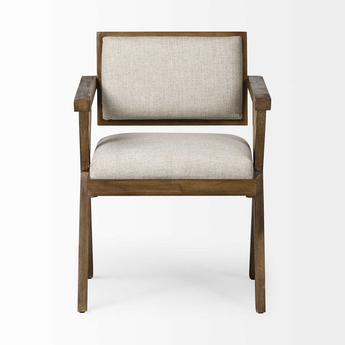 Upholstered Fabric Open Back Dining Room Arm Chair - Cream