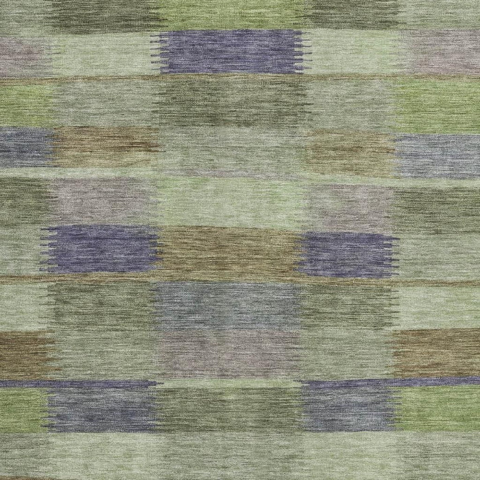 10' X 14' Striped Washable Area Rug With UV Protection (695300) - Artichoke Green / Purple / Taupe