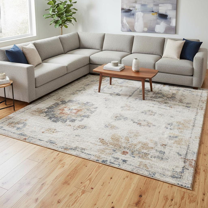 8' X 10' Floral Distressed Area Rug (556359) - Gray