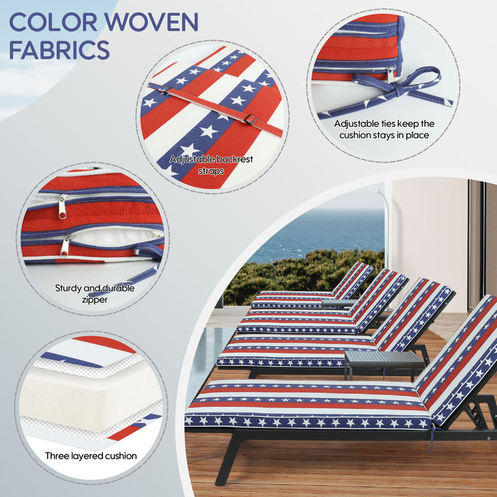 Giga 2-piece outdoor chaise lounge cushion set with red striped fabric, includes back and seat cushions for patio furniture.