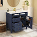 Blue Giga bathroom vanity with top sink, modern storage cabinet, 2 drawers, and a tip-out drawer, ideal for contemporary bathrooms.