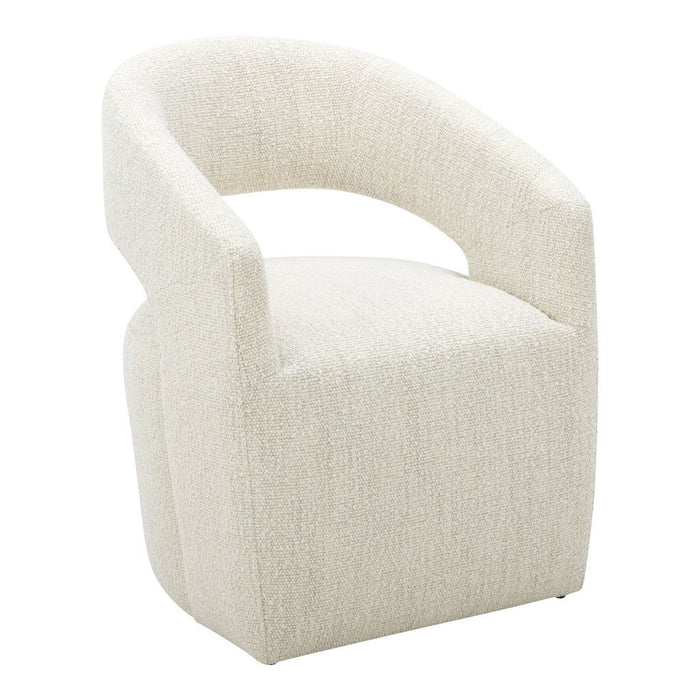 Upholstered Fabric Open Back Dining Arm Chair - White