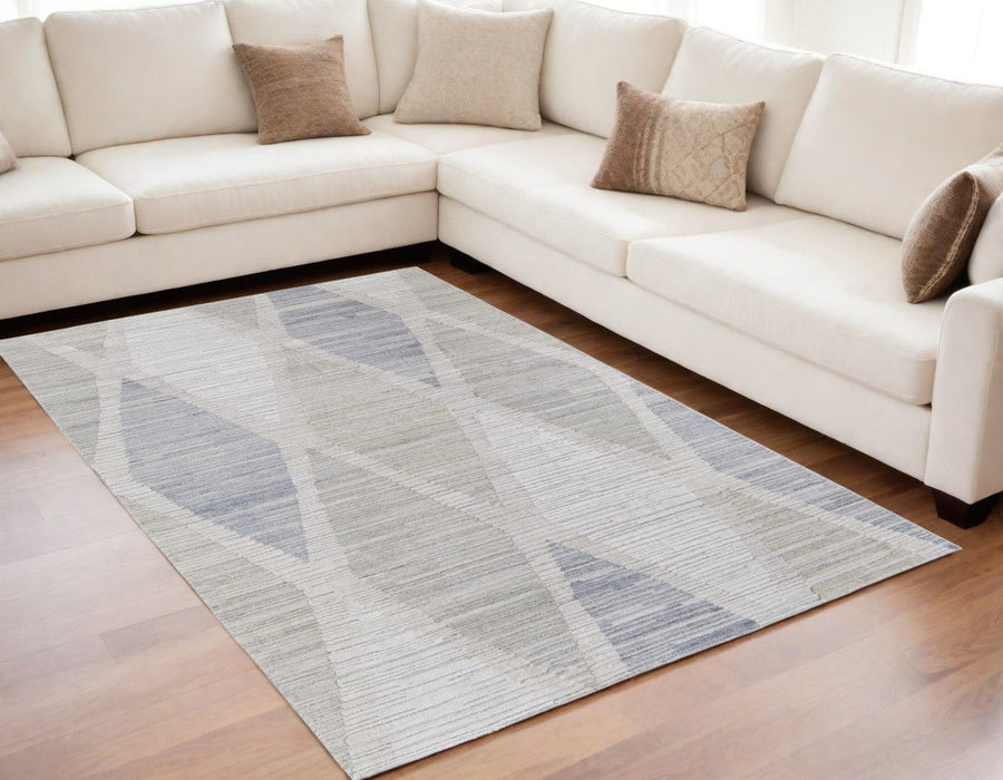 5' x 8' Geometric Hand Woven Area Rug - Ivory And Blue
