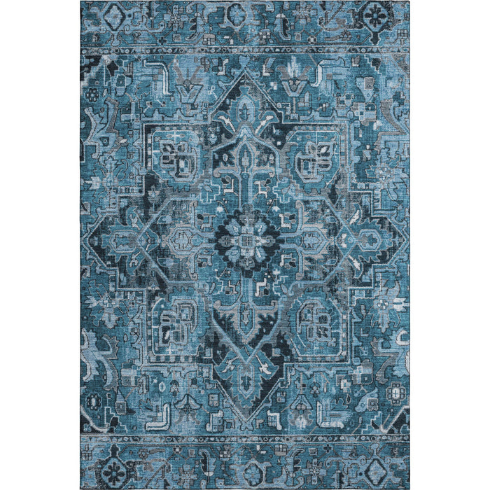 9' X 12' Oriental Washable Area Rug With UV Protection (649701) - Blue / Ivory