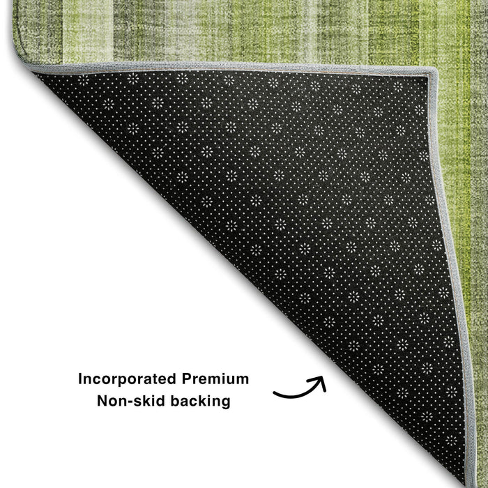 10' X 14' Striped Washable Area Rug With UV Protection (648388) - Green / Ivory