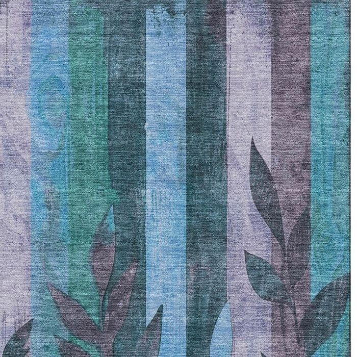 10' X 14' Floral Washable Area Rug With UV Protection (706391) - Denim Blue / Lavender