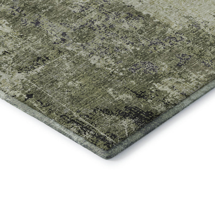 10' X 14' Abstract Washable Area Rug With UV Protection (693378) - Artichoke Green / Charcoal / Ivory
