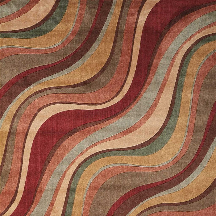 10' X 13' Striped Non Skid Area Rug (551498) - Ivory / Tan / Red