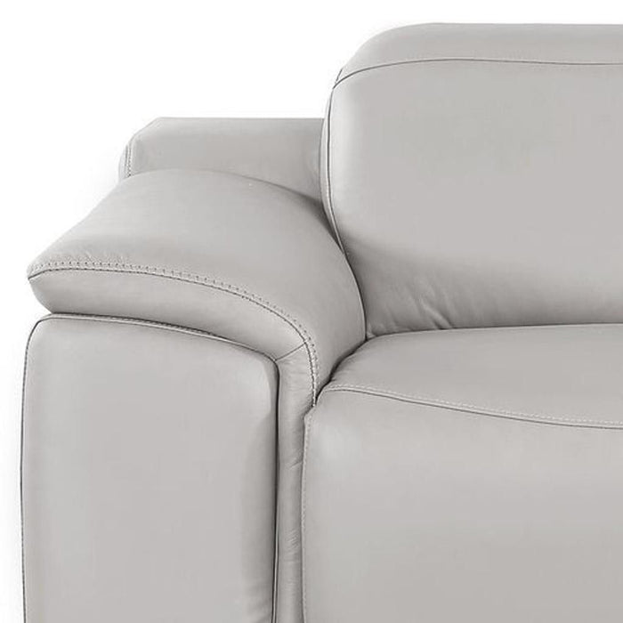 Leather Power Reclining Loveseat (643820) - Ash Gray / Silver