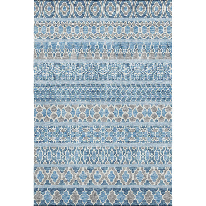 8' X 10' Transitional Ikat Washable Area Rug With UV Protection - Sky Blue
