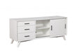 Mahogany solids and veneer open shelving TV stand in white with clean lines and ample storage from HomeRoots.