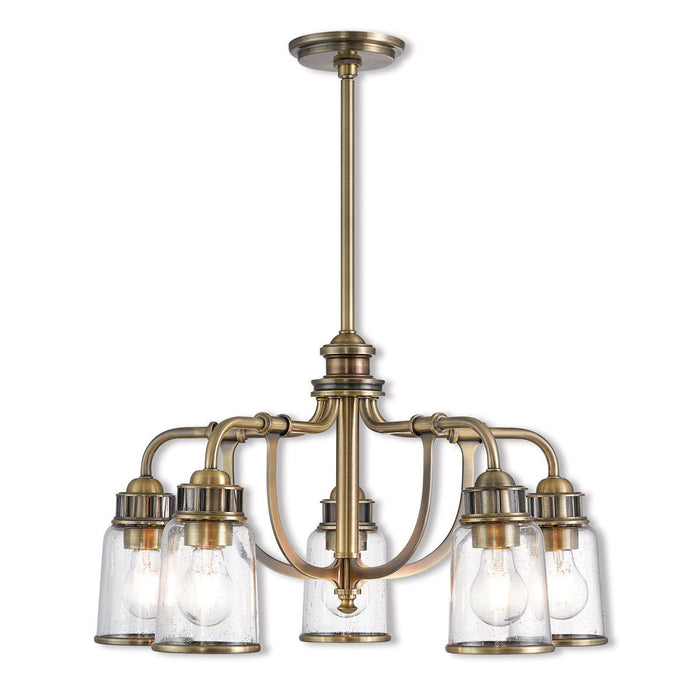 21" Five Light Dimmable Chandelier With Shades - Antiqued Brass