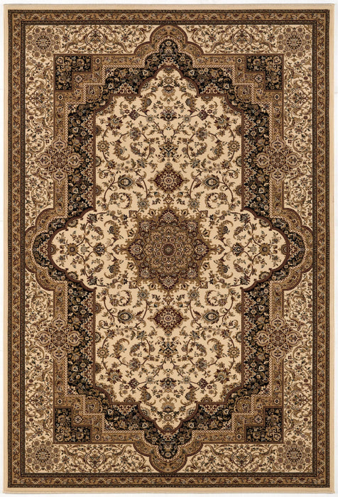 7' x 9' Oriental Power Loom Area Rug - Black And Ivory