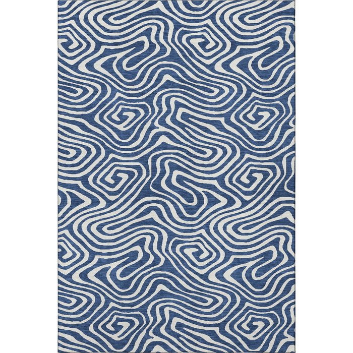 10' X 14' Abstract Washable Area Rug With UV Protection (680103) - Navy Blue / Ivory