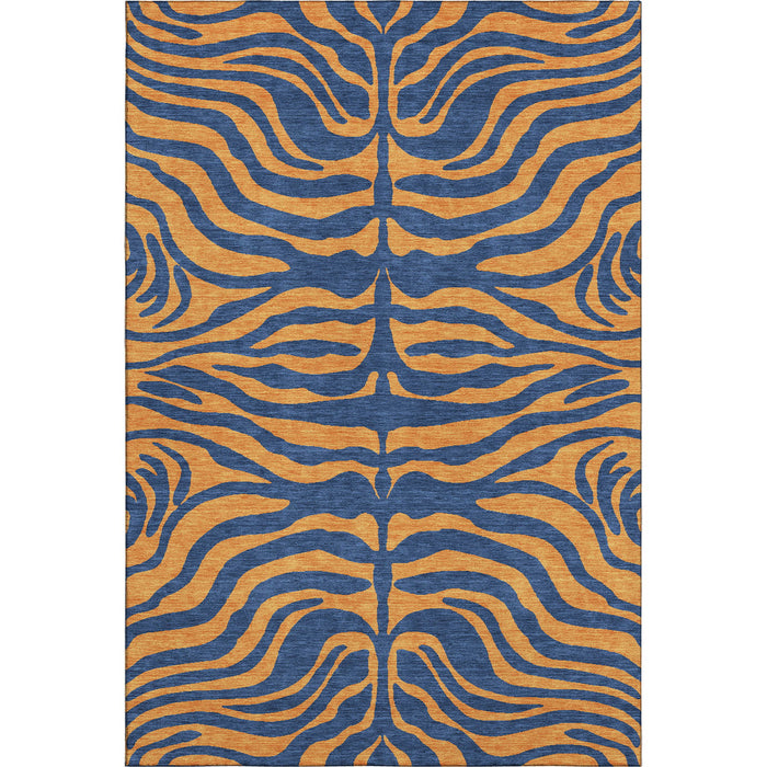 10' X 14' Animal Print Washable Area Rug With UV Protection (681833) - Navy Blue / Orange