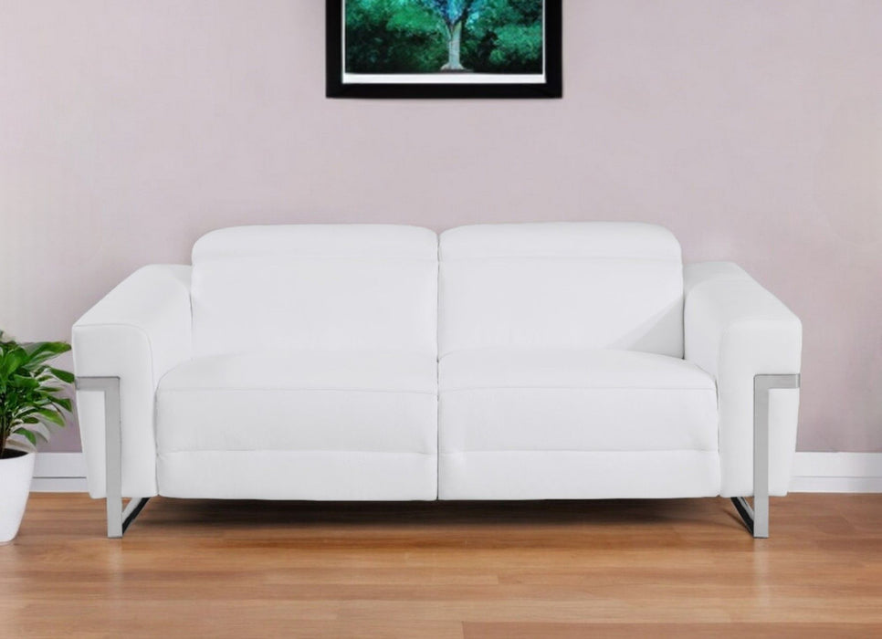 Italian Leather USB Sofa With Silver Legs - White