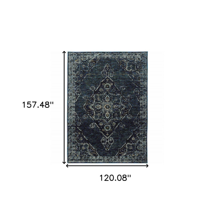 10' x 13.1' Oriental Power Loom Area Rug - Blue And Ivory