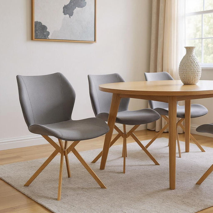 Upholstered Faux Leather Dining Side Chairs (Set of 4) - Gray / Gold