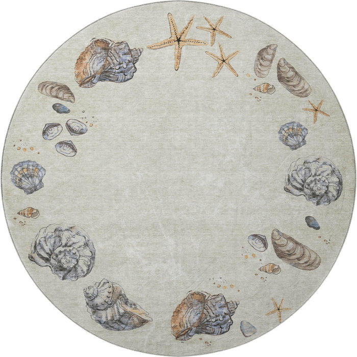 8' Geometric Washable Round Rug With UV Protection (646052) - Linen / Ivory / Beige