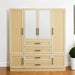 HomeRoots 70-inch natural wood wardrobe with six doors and four drawers, featuring a rat motif design and spacious storage.