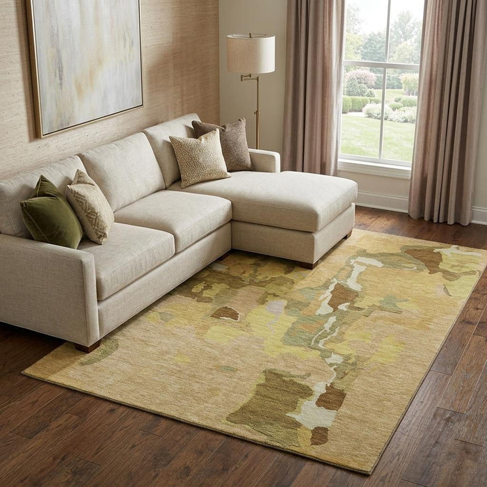 10' X 14' Abstract Washable Area Rug With UV Protection (680723) - Gold / Brown / Beige