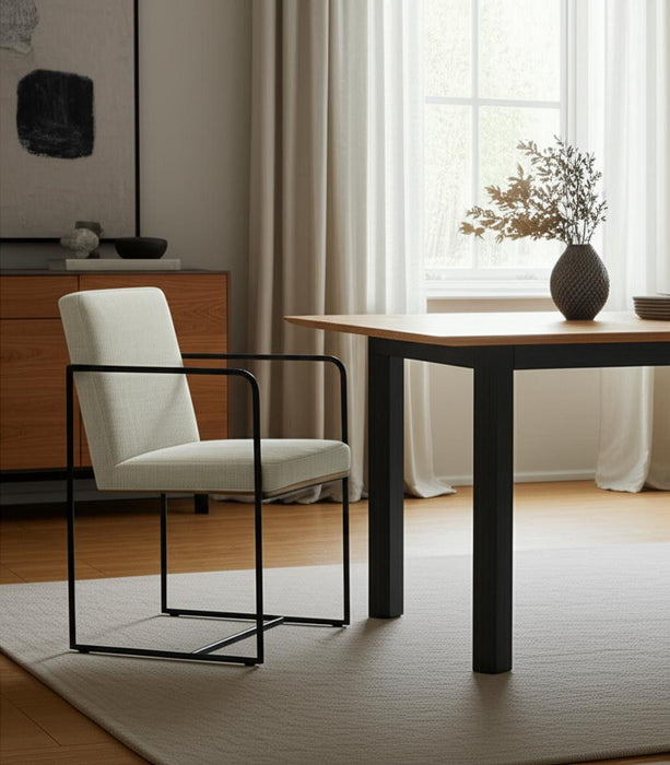 Upholstered Cushion Metal Dining Arm Chair - Beige
